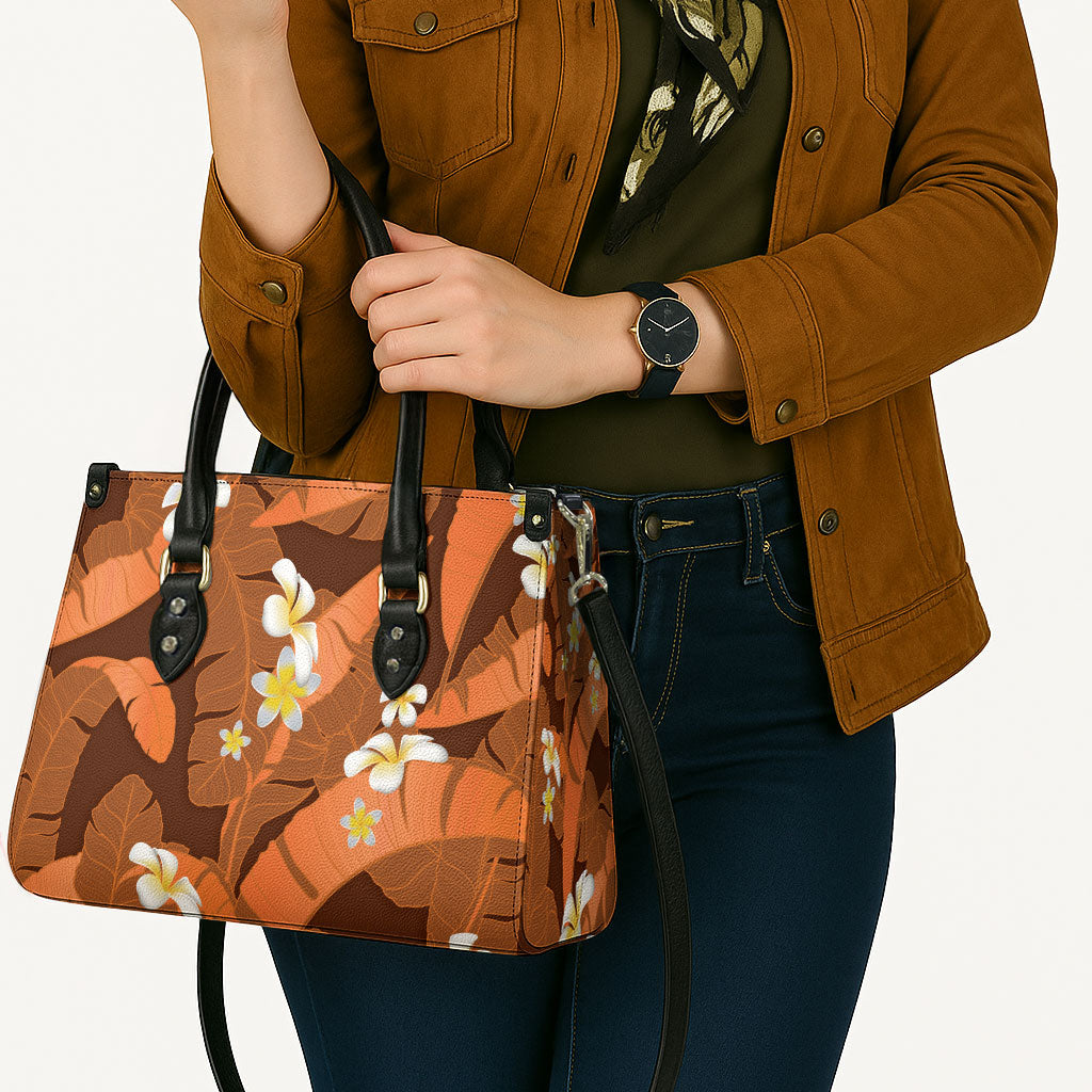 Orange Banana Leaf Hawaii Leather Bag Lau Maia Plumeria Tropical Summer Vibes