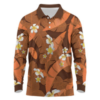 Orange Banana Leaf Hawaii Long Sleeve Polo Shirt Lau Maia Plumeria Tropical Summer Vibes
