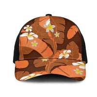 Orange Banana Leaf Hawaii Mesh Trucker Cap Lau Maia Plumeria Tropical Summer Vibes