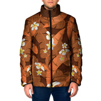 Orange Banana Leaf Hawaii Padded Jacket Lau Maia Plumeria Tropical Summer Vibes