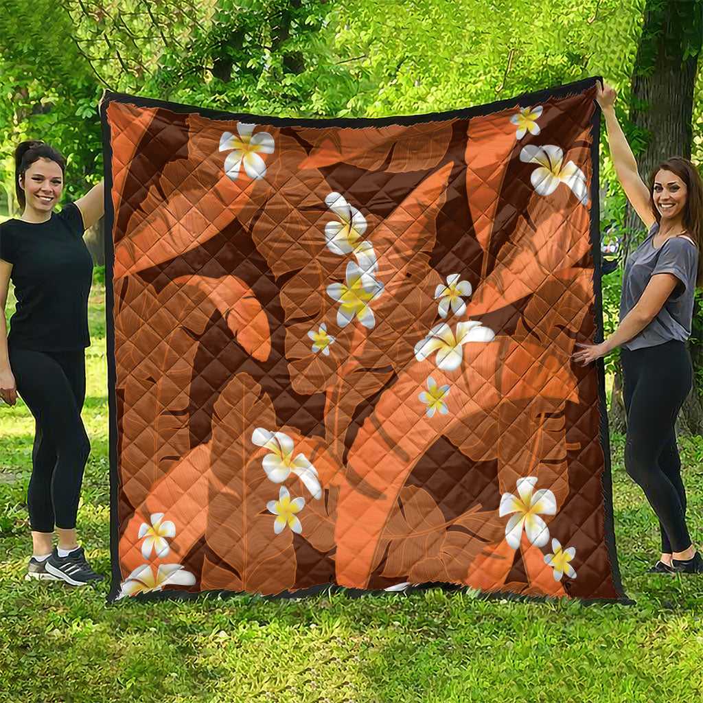 Orange Banana Leaf Hawaii Quilt Lau Maia Plumeria Tropical Summer Vibes