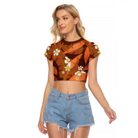 Orange Banana Leaf Hawaii Raglan Cropped T Shirt Lau Maia Plumeria Tropical Summer Vibes