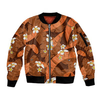 Orange Banana Leaf Hawaii Sleeve Zip Bomber Jacket Lau Maia Plumeria Tropical Summer Vibes