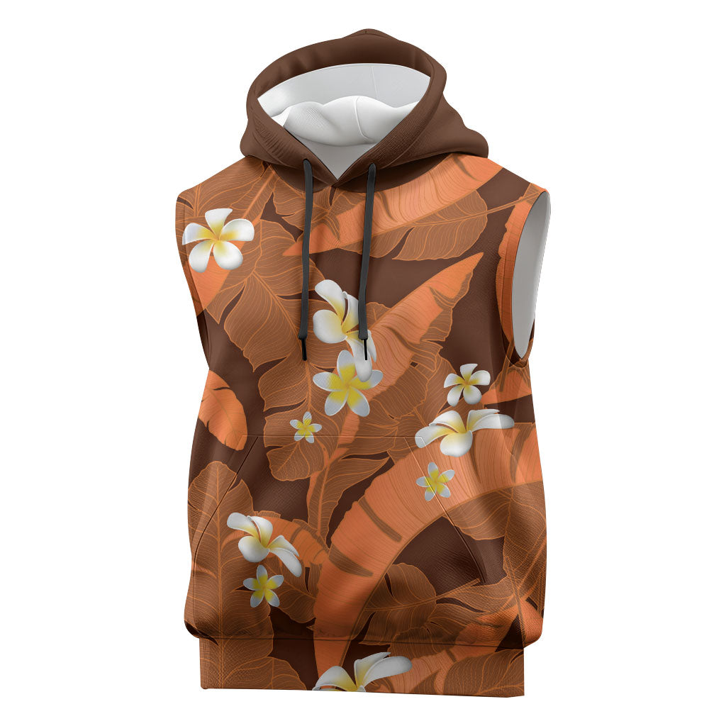 Orange Banana Leaf Hawaii Sleeveless Hoodie Lau Maia Plumeria Tropical Summer Vibes