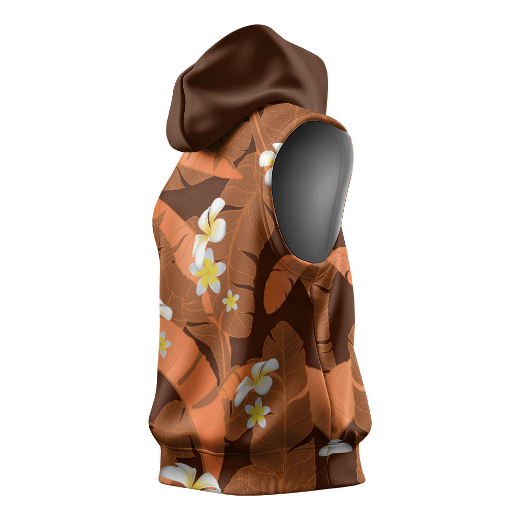 Orange Banana Leaf Hawaii Sleeveless Hoodie Lau Maia Plumeria Tropical Summer Vibes