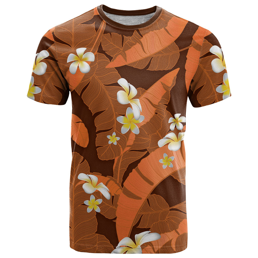 Orange Banana Leaf Hawaii T Shirt Lau Maia Plumeria Tropical Summer Vibes