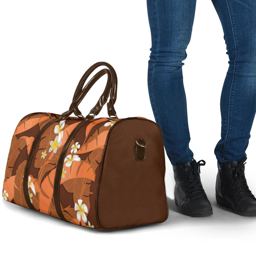 Orange Banana Leaf Hawaii Travel Bag Lau Maia Plumeria Tropical Summer Vibes
