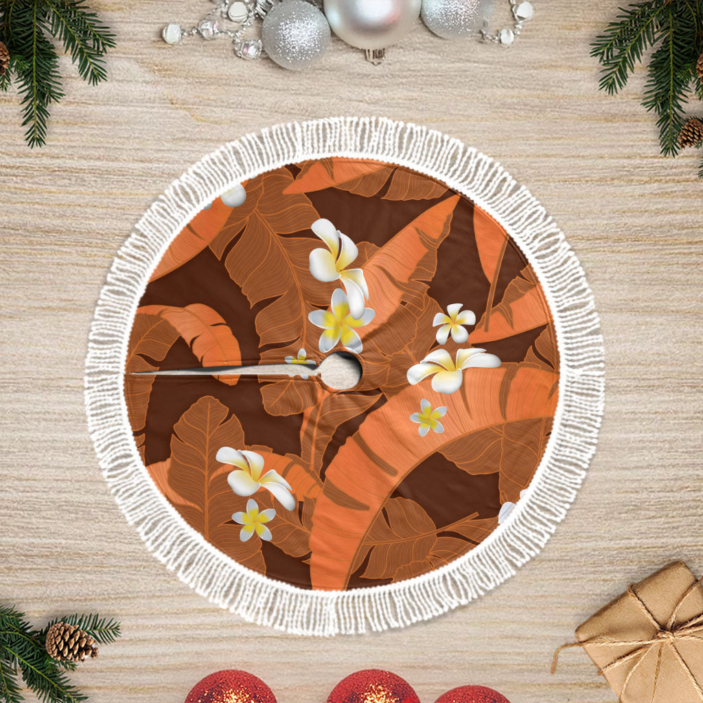 Orange Banana Leaf Hawaii Tree Skirt Lau Maia Plumeria Tropical Summer Vibes LT14 Fringed Orange - Polynesian Pride