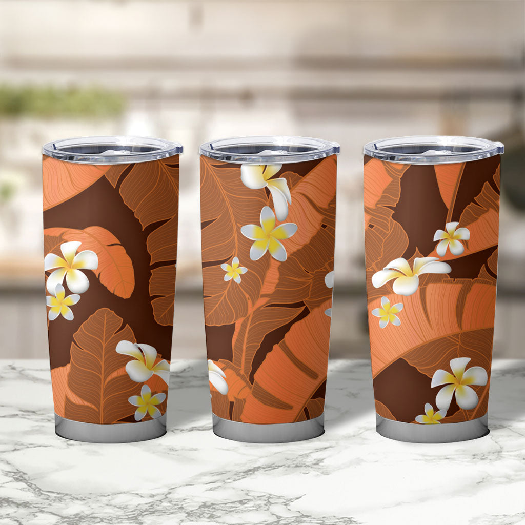 Orange Banana Leaf Hawaii Tumbler Cup Lau Maia Plumeria Tropical Summer Vibes