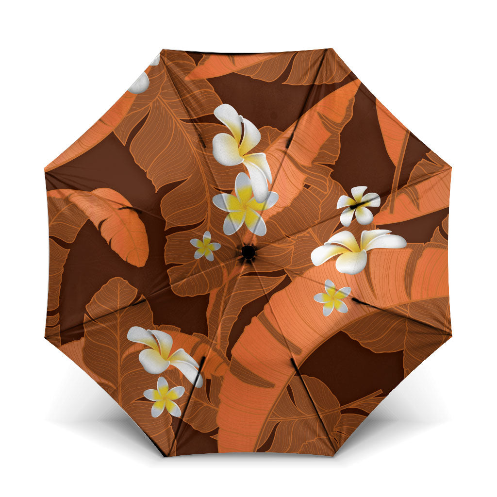 Orange Banana Leaf Hawaii Umbrella Lau Maia Plumeria Tropical Summer Vibes