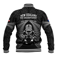 New Zealand Aotearoa Rugby Baseball Jacket NZ Tiki With Maori Fern World Cup Black Version LT14 - Polynesian Pride