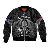 New Zealand Aotearoa Rugby Bomber Jacket NZ Tiki With Maori Fern World Cup Black Version LT14 Unisex Black - Polynesian Pride