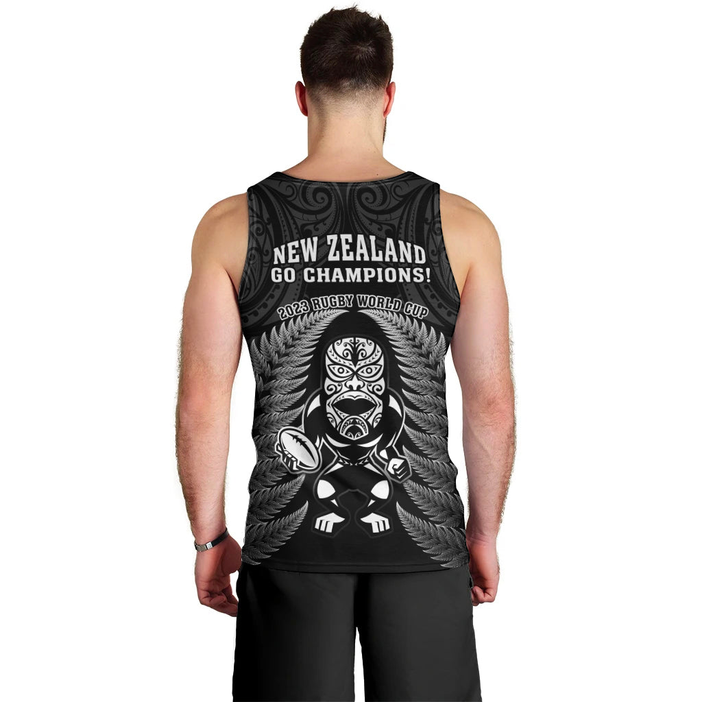 New Zealand Aotearoa Rugby Men Tank Top NZ Tiki With Maori Fern World Cup Black Version LT14 - Polynesian Pride