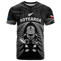 New Zealand Aotearoa Rugby T Shirt NZ Tiki With Maori Fern World Cup Black Version LT14 Black - Polynesian Pride