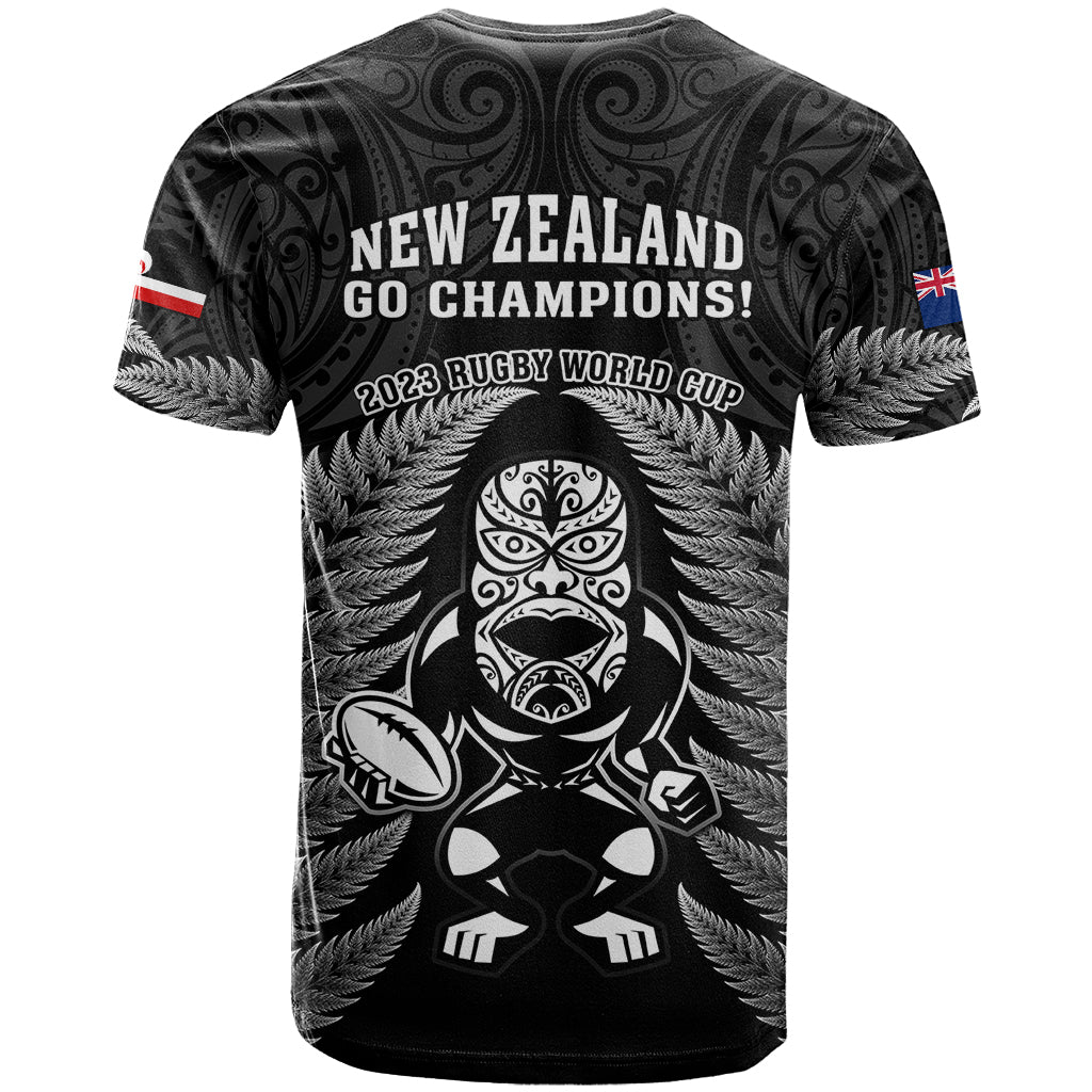 New Zealand Aotearoa Rugby T Shirt NZ Tiki With Maori Fern World Cup Black Version LT14 - Polynesian Pride