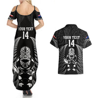 Custom New Zealand Aotearoa Rugby Couples Matching Summer Maxi Dress and Hawaiian Shirt NZ Tiki With Maori Fern World Cup Black Version LT14 - Polynesian Pride
