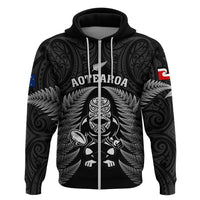 Custom New Zealand Aotearoa Rugby Hoodie NZ Tiki With Maori Fern World Cup Black Version LT14 Zip Hoodie Black - Polynesian Pride