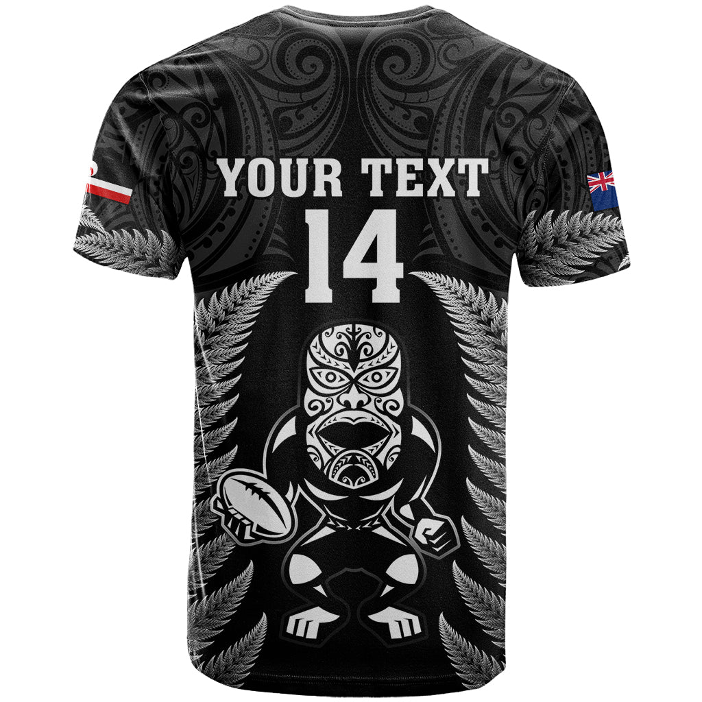 Custom New Zealand Aotearoa Rugby T Shirt NZ Tiki With Maori Fern World Cup Black Version LT14 - Polynesian Pride