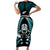 New Zealand Aotearoa Rugby Short Sleeve Bodycon Dress NZ Tiki With Maori Fern World Cup Turquoise Version LT14 Long Dress Turquoise - Polynesian Pride