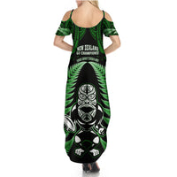 New Zealand Aotearoa Rugby Summer Maxi Dress NZ Tiki With Maori Fern World Cup Green Version LT14 - Polynesian Pride