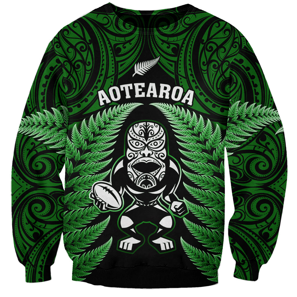 New Zealand Aotearoa Rugby Sweatshirt NZ Tiki With Maori Fern World Cup Green Version LT14 Unisex Green - Polynesian Pride