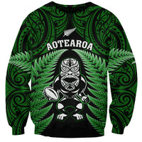New Zealand Aotearoa Rugby Sweatshirt NZ Tiki With Maori Fern World Cup Green Version LT14 Unisex Green - Polynesian Pride