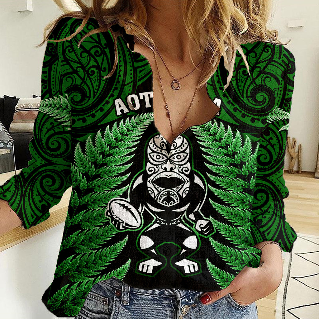New Zealand Aotearoa Rugby Women Casual Shirt NZ Tiki With Maori Fern World Cup Green Version LT14 Female Green - Polynesian Pride