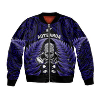 New Zealand Aotearoa Rugby Bomber Jacket NZ Tiki With Maori Fern World Cup Blue Version LT14 Unisex Blue - Polynesian Pride