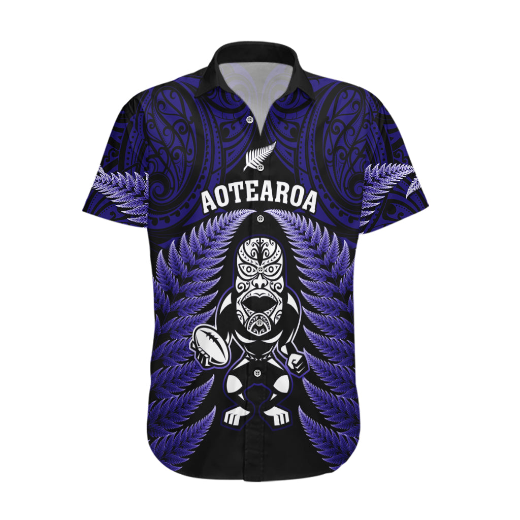 New Zealand Aotearoa Rugby Hawaiian Shirt NZ Tiki With Maori Fern World Cup Blue Version LT14 Blue - Polynesian Pride