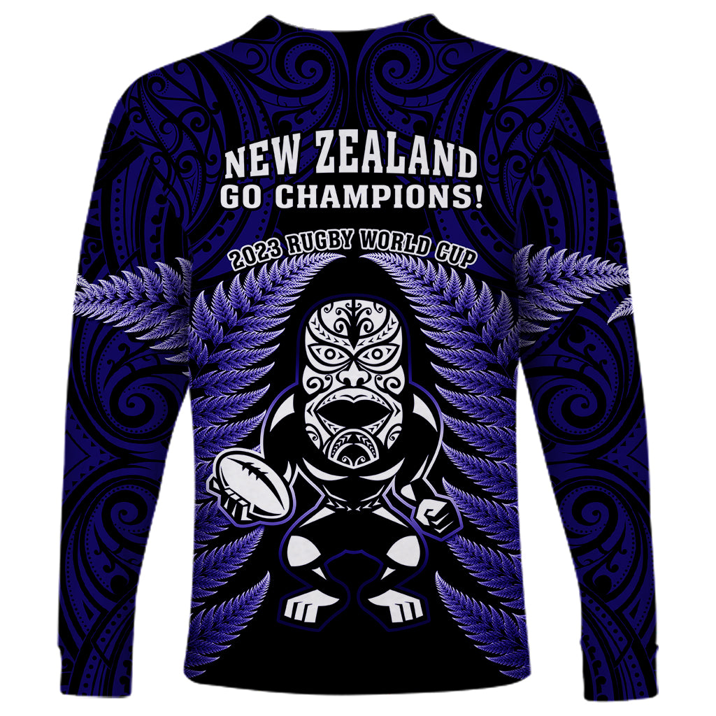 New Zealand Aotearoa Rugby Long Sleeve Shirt NZ Tiki With Maori Fern World Cup Blue Version LT14 - Polynesian Pride