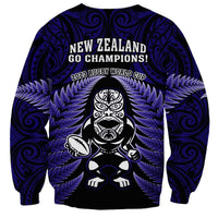 New Zealand Aotearoa Rugby Sweatshirt NZ Tiki With Maori Fern World Cup Blue Version LT14 - Polynesian Pride