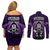 New Zealand Aotearoa Rugby Couples Matching Off Shoulder Short Dress and Long Sleeve Button Shirts NZ Tiki With Maori Fern World Cup Purple Version LT14 - Polynesian Pride