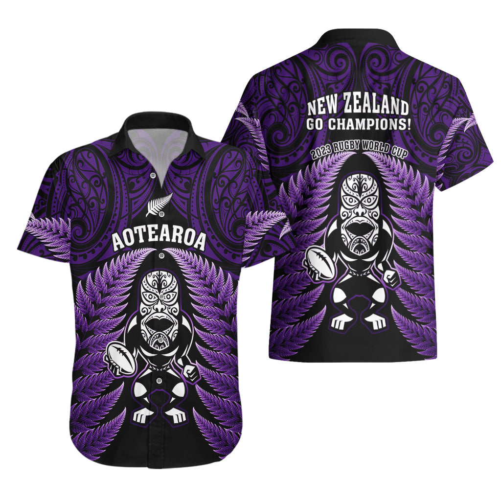 New Zealand Aotearoa Rugby Hawaiian Shirt NZ Tiki With Maori Fern World Cup Purple Version LT14 - Polynesian Pride