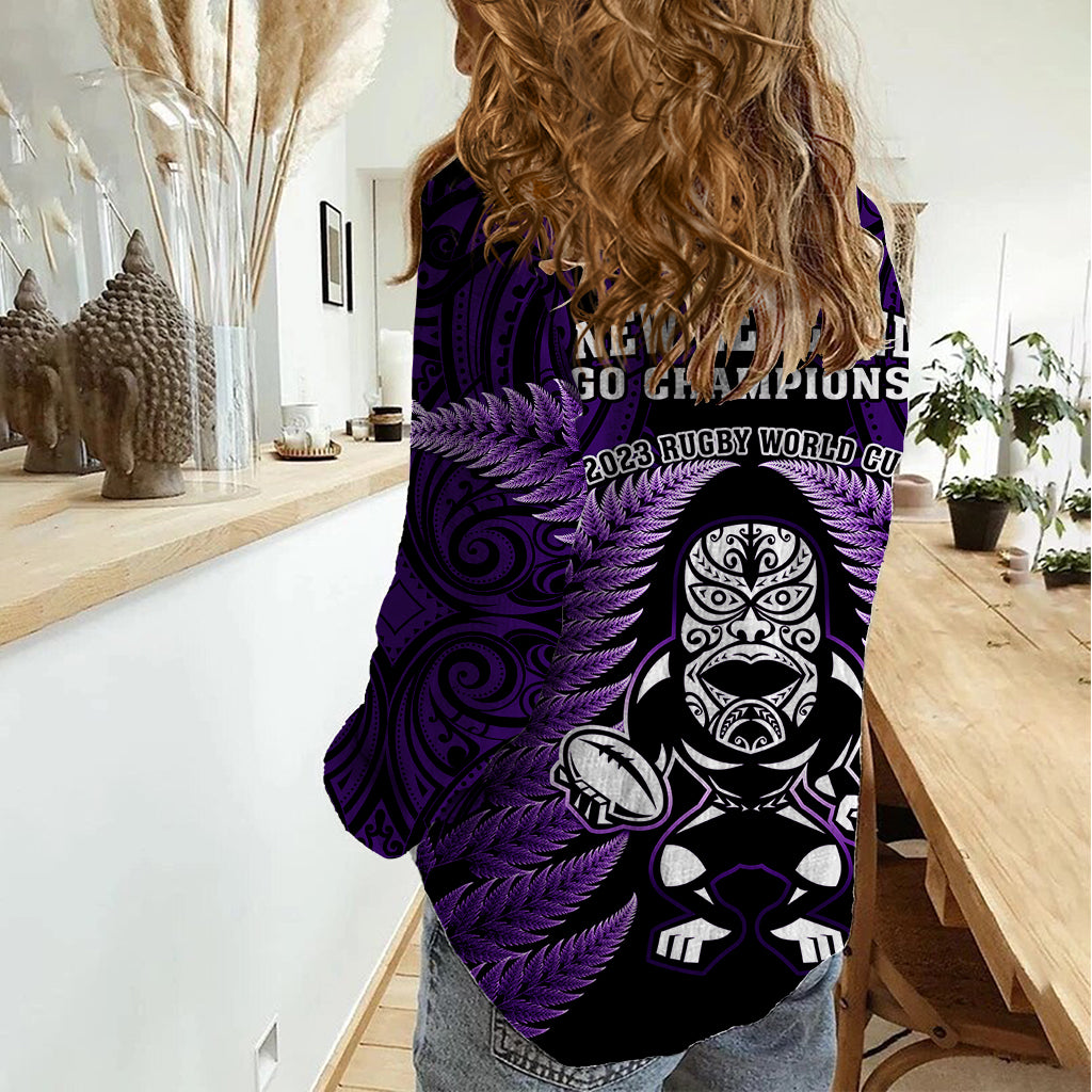 New Zealand Aotearoa Rugby Women Casual Shirt NZ Tiki With Maori Fern World Cup Purple Version LT14 - Polynesian Pride