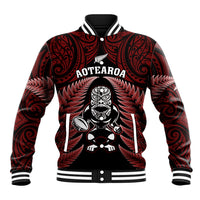 New Zealand Aotearoa Rugby Baseball Jacket NZ Tiki With Maori Fern World Cup Red Version LT14 Unisex Red - Polynesian Pride