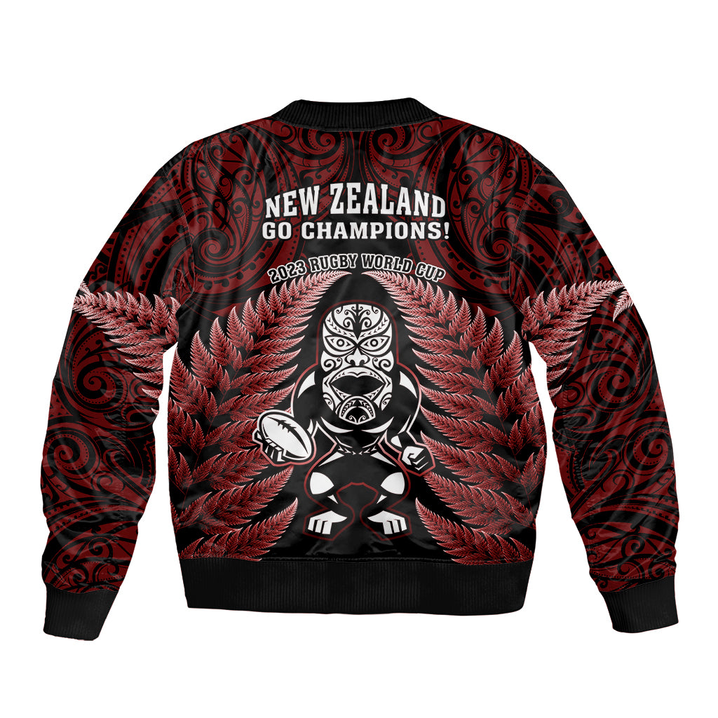 New Zealand Aotearoa Rugby Bomber Jacket NZ Tiki With Maori Fern World Cup Red Version LT14 - Polynesian Pride