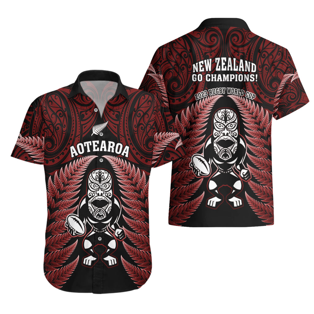 New Zealand Aotearoa Rugby Hawaiian Shirt NZ Tiki With Maori Fern World Cup Red Version LT14 - Polynesian Pride