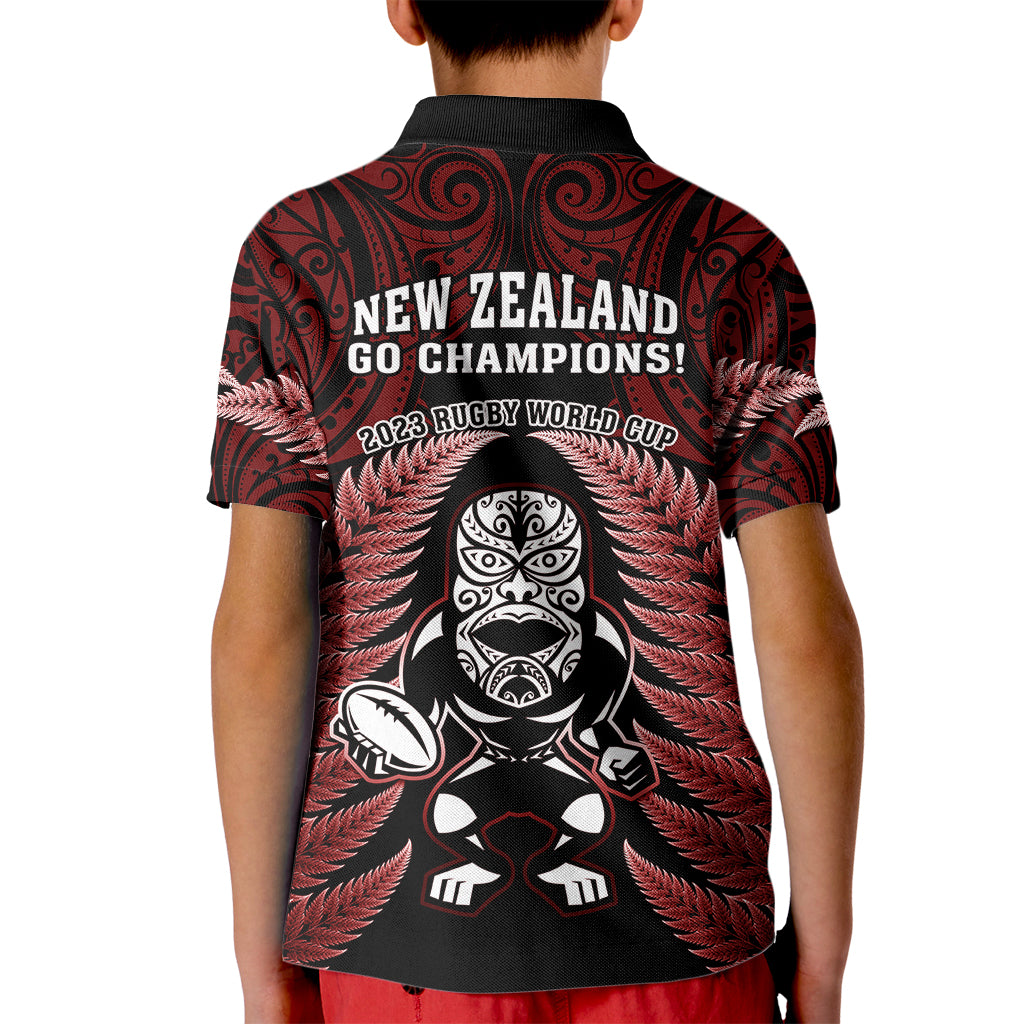 New Zealand Aotearoa Rugby Kid Polo Shirt NZ Tiki With Maori Fern World Cup Red Version LT14 - Polynesian Pride