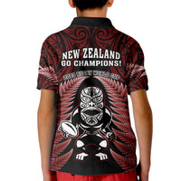New Zealand Aotearoa Rugby Kid Polo Shirt NZ Tiki With Maori Fern World Cup Red Version LT14 - Polynesian Pride