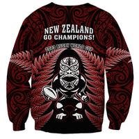 New Zealand Aotearoa Rugby Sweatshirt NZ Tiki With Maori Fern World Cup Red Version LT14 - Polynesian Pride