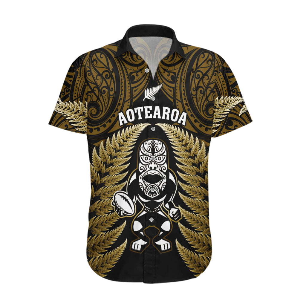 New Zealand Aotearoa Rugby Hawaiian Shirt NZ Tiki With Maori Fern World Cup Gold Version LT14 Gold - Polynesian Pride