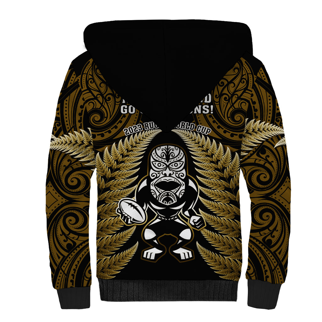 New Zealand Aotearoa Rugby Sherpa Hoodie NZ Tiki With Maori Fern World Cup Gold Version LT14 - Polynesian Pride