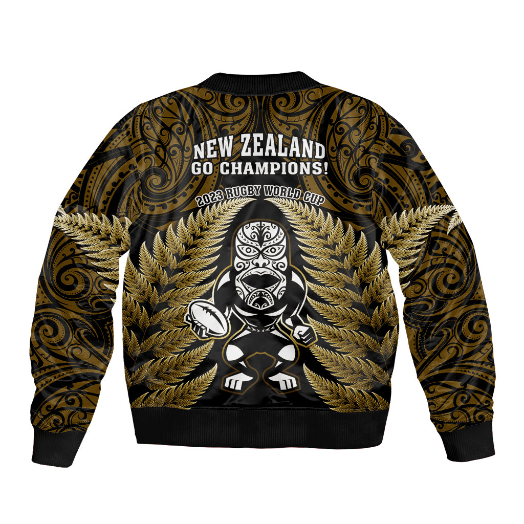 New Zealand Aotearoa Rugby Sleeve Zip Bomber Jacket NZ Tiki With Maori Fern World Cup Gold Version LT14 - Polynesian Pride