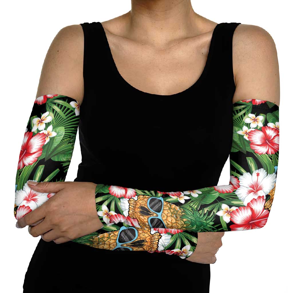 Pineapple Skull Aloha Hawaii Arm Sleeves Summer Vibes Tropical Seamless Pattern - Polynesian Pride