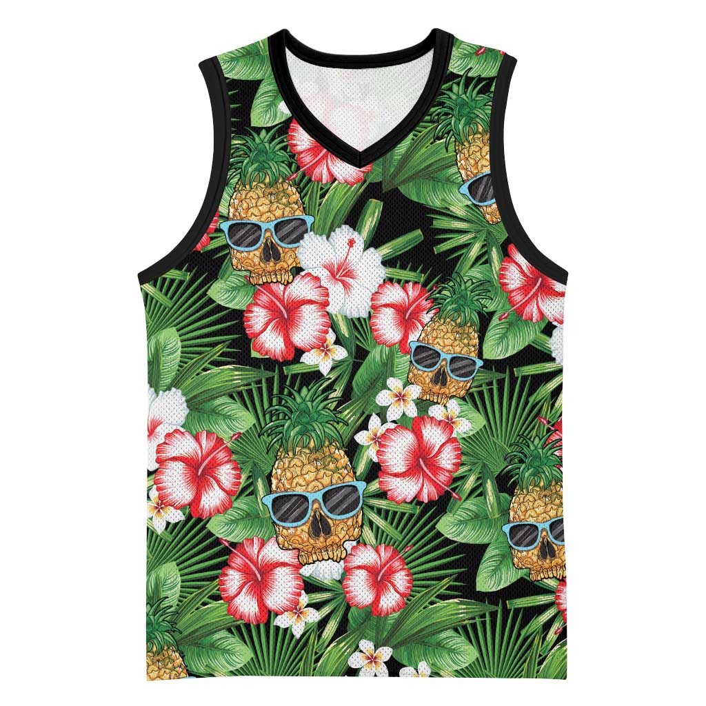 Pineapple Skull Aloha Hawaii Basketball Jersey Summer Vibes Tropical Seamless Pattern - Polynesian Pride