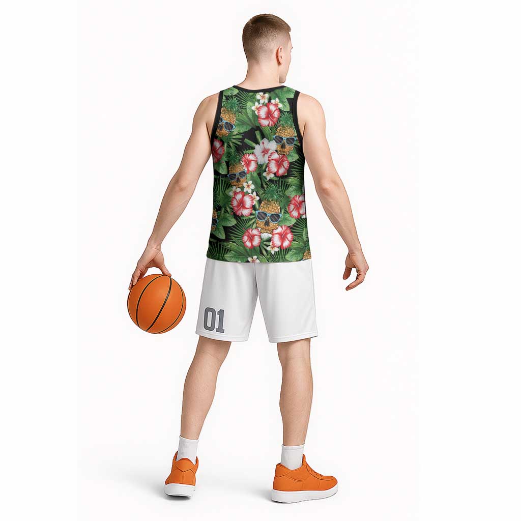 Pineapple Skull Aloha Hawaii Basketball Jersey Summer Vibes Tropical Seamless Pattern - Polynesian Pride