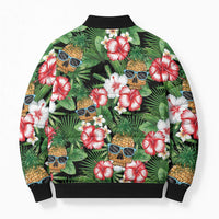 Pineapple Skull Aloha Hawaii Bomber Puffer Jacket Summer Vibes Tropical Seamless Pattern - Polynesian Pride