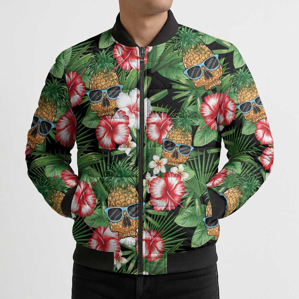 Pineapple Skull Aloha Hawaii Bomber Puffer Jacket Summer Vibes Tropical Seamless Pattern - Polynesian Pride