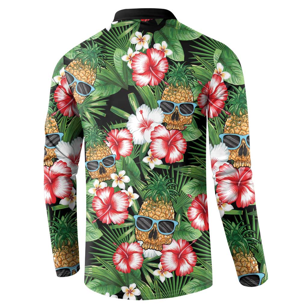 Pineapple Skull Aloha Hawaii Button Sweatshirt Summer Vibes Tropical Seamless Pattern - Polynesian Pride