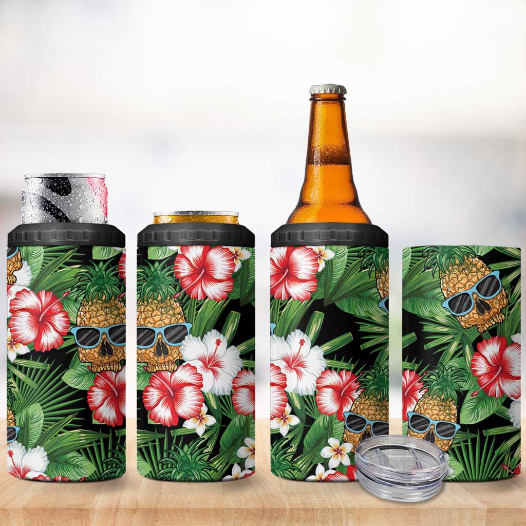 Pineapple Skull Aloha Hawaii 4 in 1 Can Cooler Tumbler Summer Vibes Tropical Seamless Pattern - Polynesian Pride